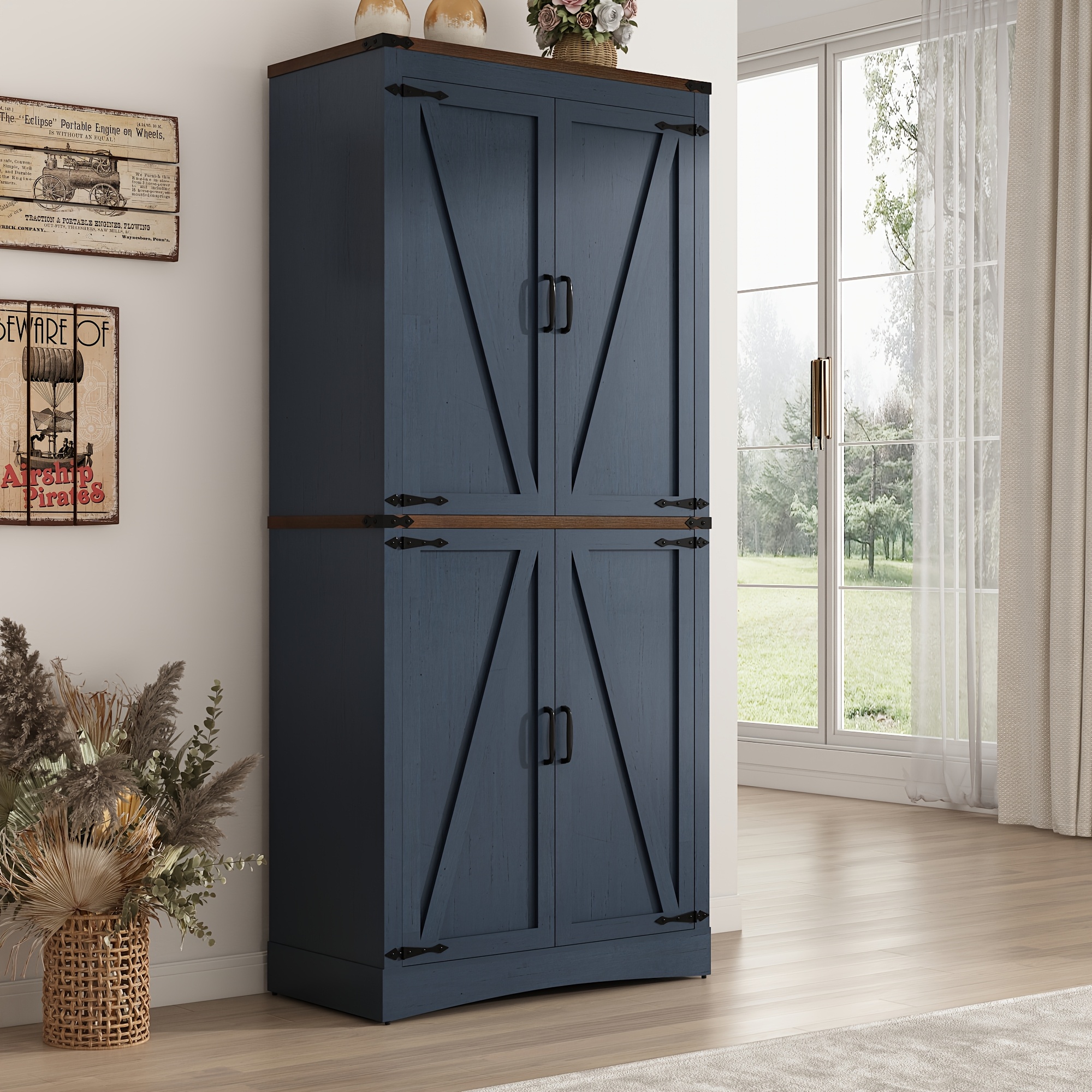 71in Farmhouse Tall Pantry Cabinet with Adjustable Shelves