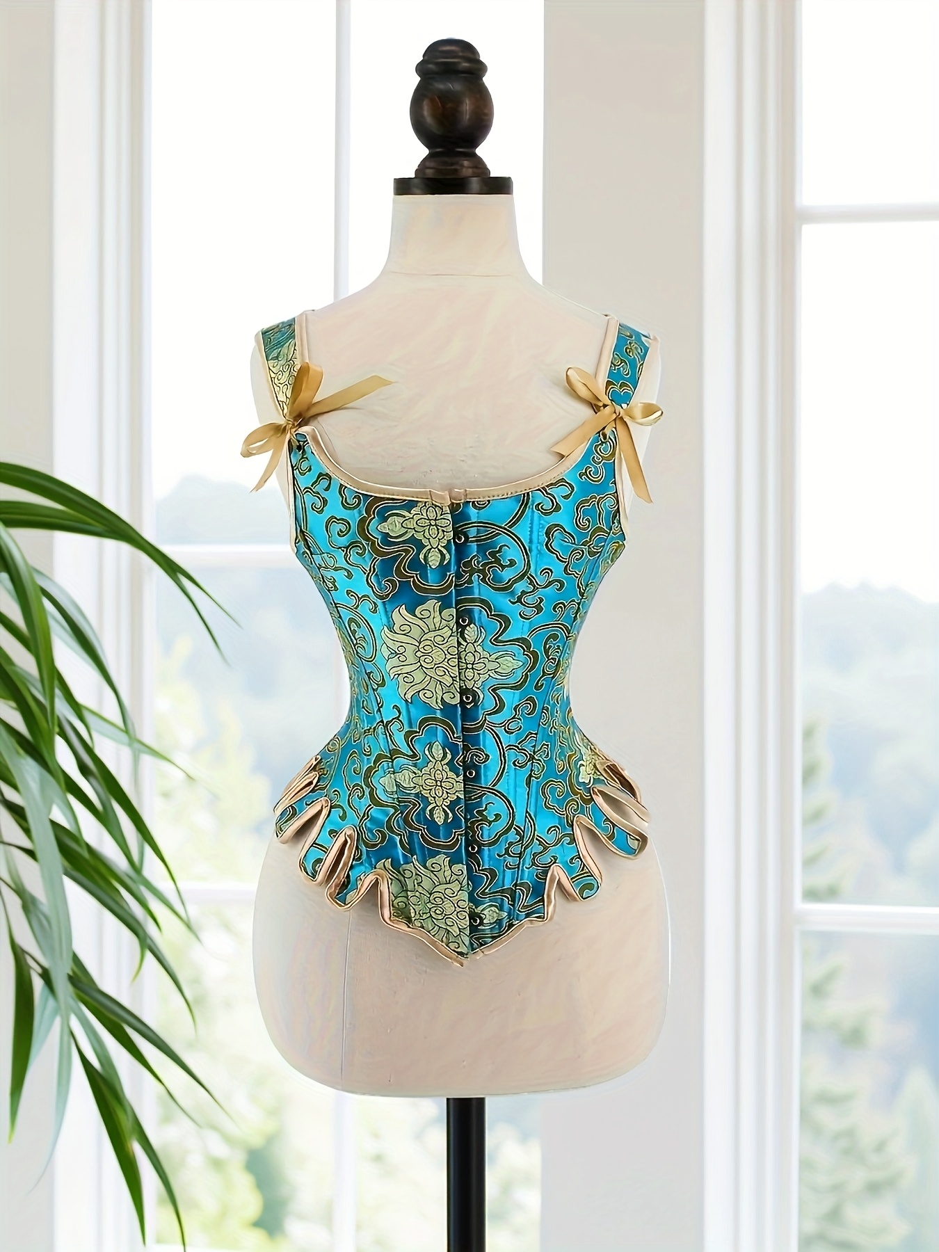 Corset Femme AMateschitz - Ventre Plat, Soutien Poitrine, Lacets - Imprimé Floral Vintage