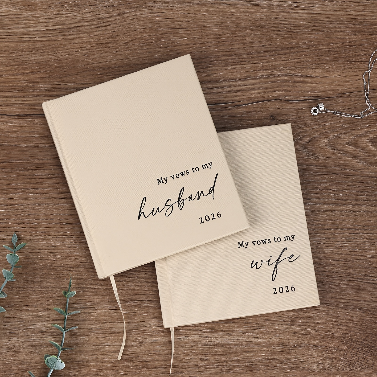 E-shop 2er-Pack Elegante Hochzeitsgelübde Bücher | Sein & Ihr 2026 Leinen Hardcover Braut- und Bräutigernotebook für Zeremoniegelübde mit Lesezeichen &