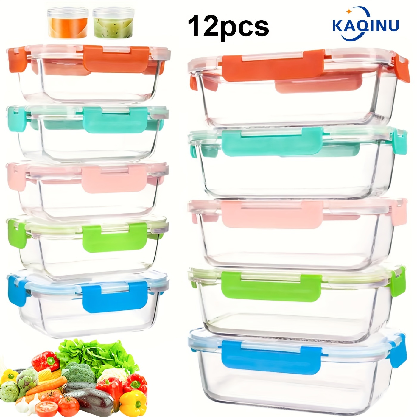 

Kaqinu 12pcs Glass Meal Prep Containers, Food Storage Containers With Airtight, Glass Lunch Boxes, Microwave, Oven, Freezer And Dishwasher Safe