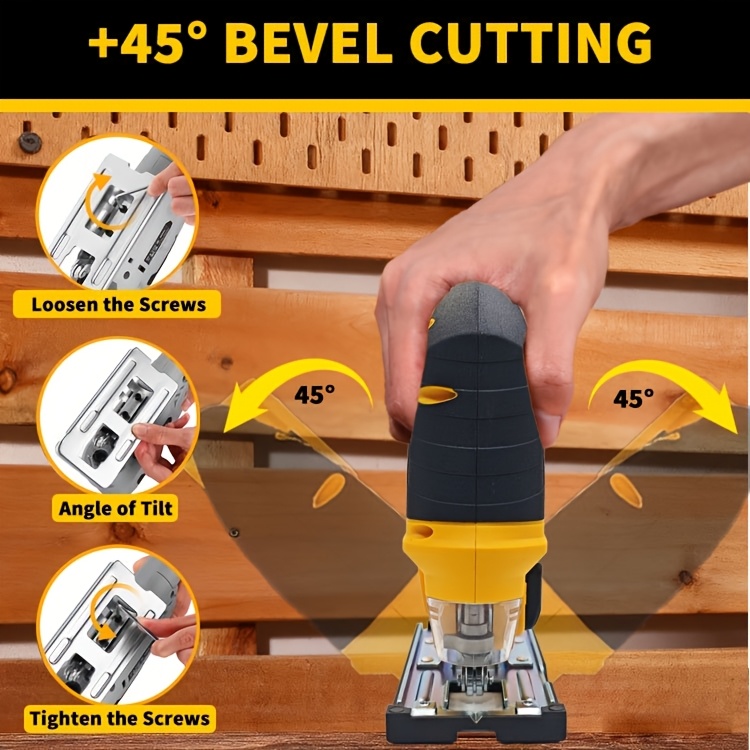 Deyuyu 3000RPM Brushless Cordless Jigsaw with LED Work Light for Dewalt 20V MAX Batteries(Batteries Not Included) 0°-45° Miter Cutting, 3 Track Settings for Straight/Curved/Bevel/Circular Cutting, Suitable for Home Improvement Use