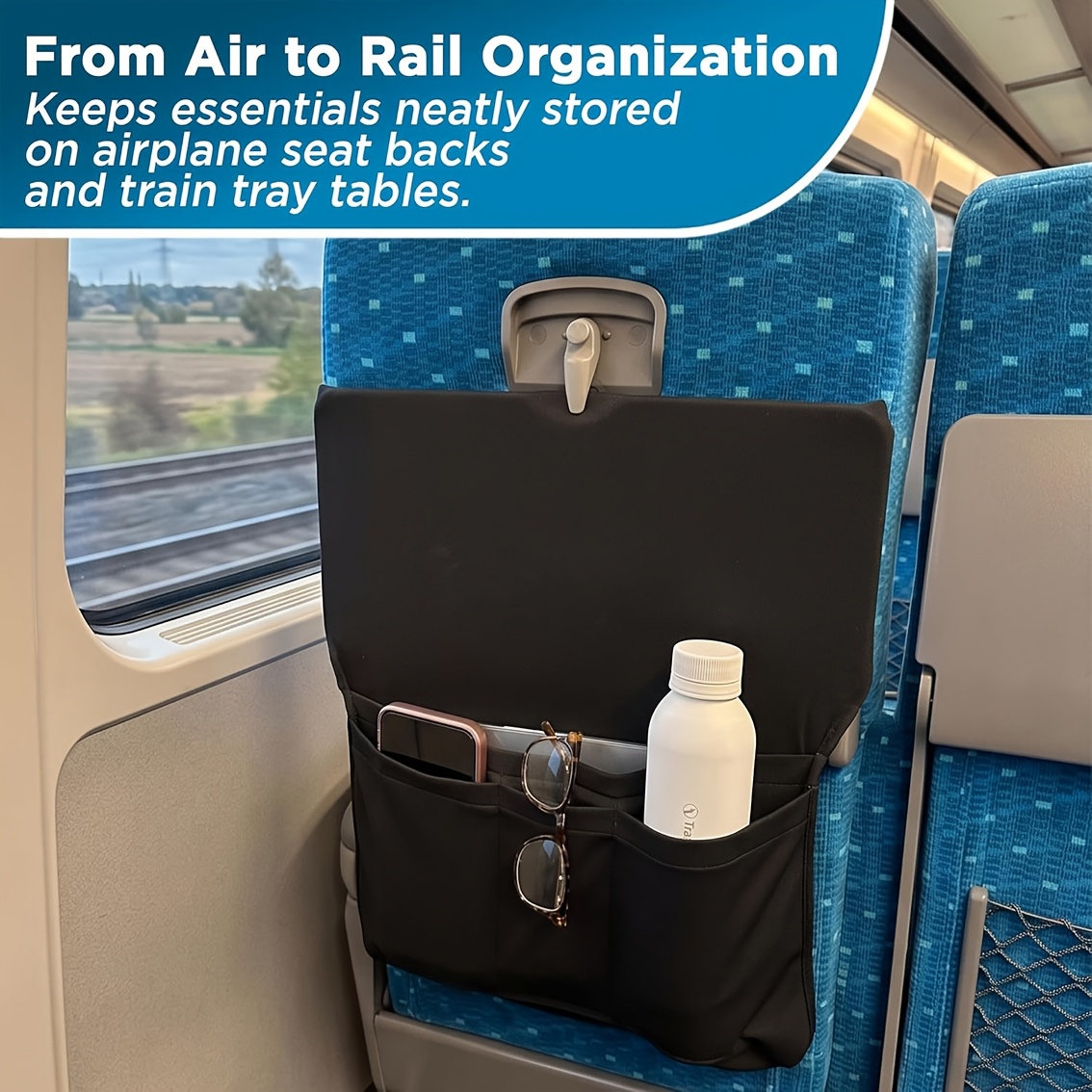 Black Airplane Seat Back Organizer Bag with 4 Pockets