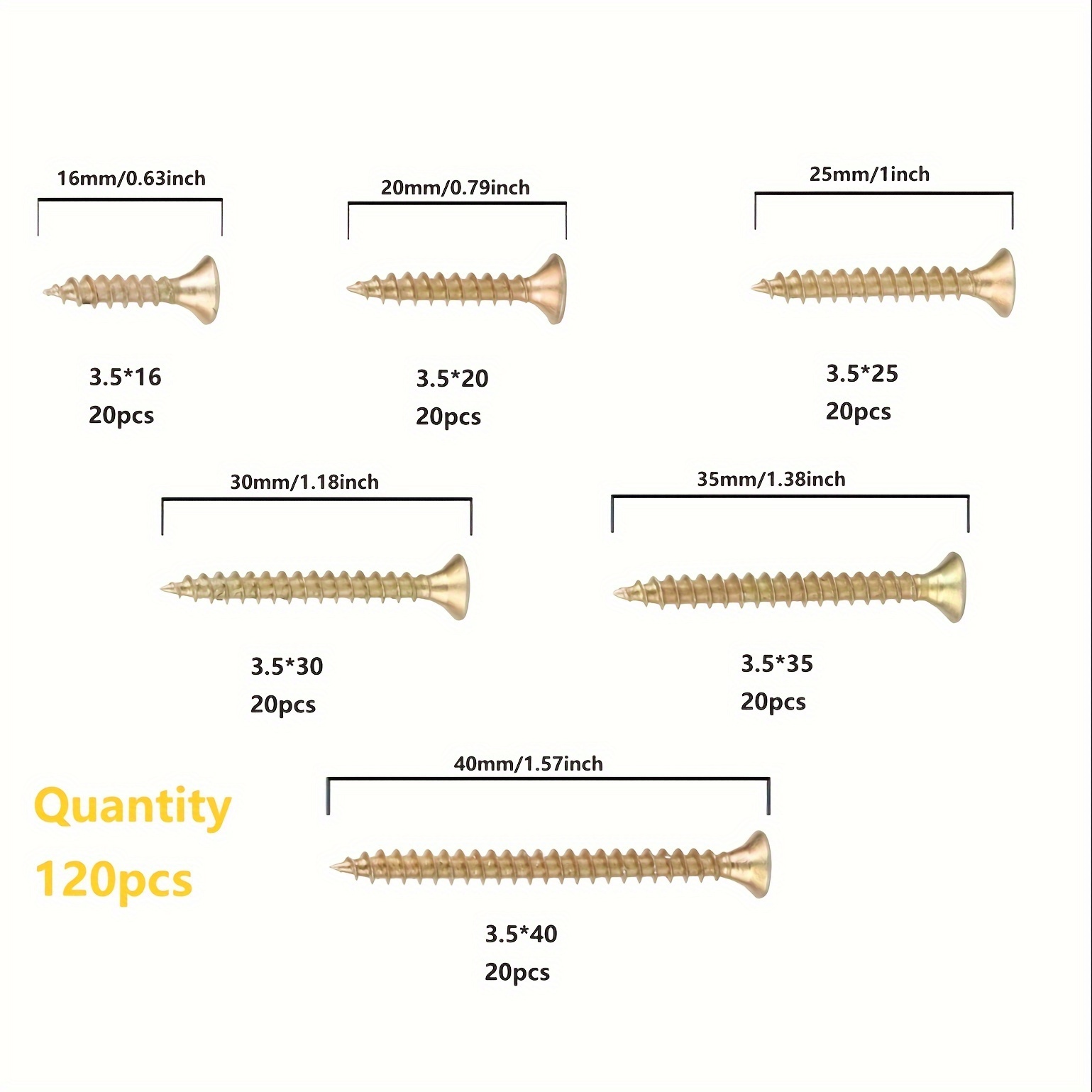 Image of 120pcs M3.5 High-strength Color Self-tapping Screw Set And Countersunk Head Wood Screws, Phillips Fiberboard Screws, Wood Screws Hardware Fasteners