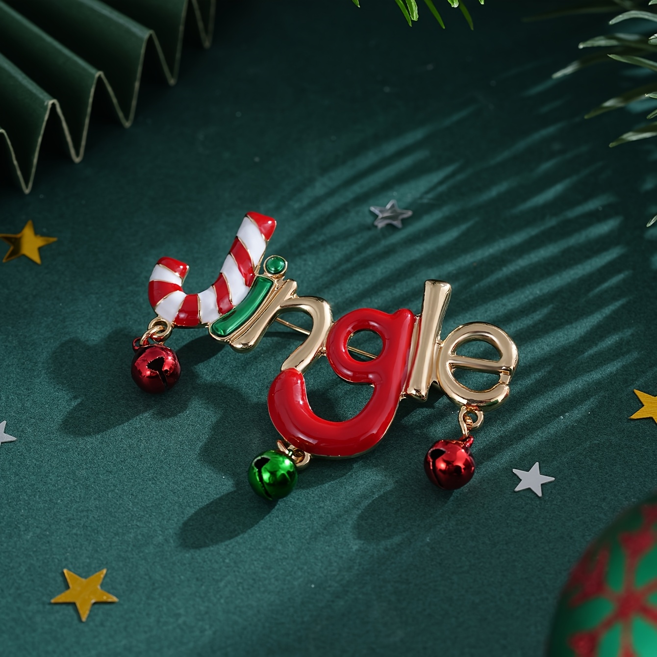 TEMU Christmas Jingle Letter Enamel Brooch For Women, Candy Cane And Bell Lapel Pin, Festive Xmas Badge, Holiday Clothing Decor Jewelry Gift, Decor