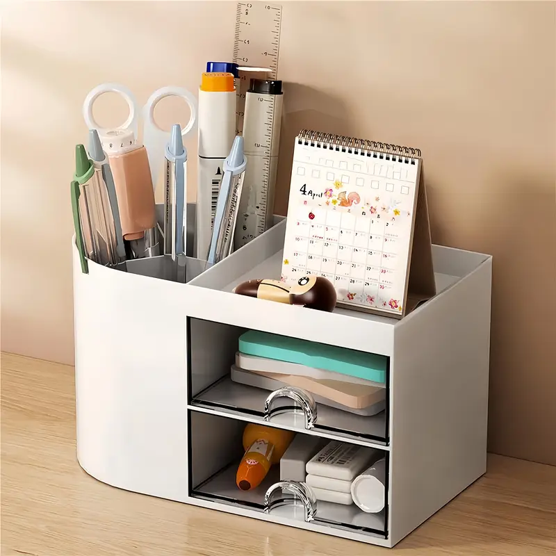 desktop pen holder storage drawer organizer dual drawer stationery cosmetics jewelry shelf for office desk perfect gift for back to thanksgiving halloween christmas and more Product details 4
