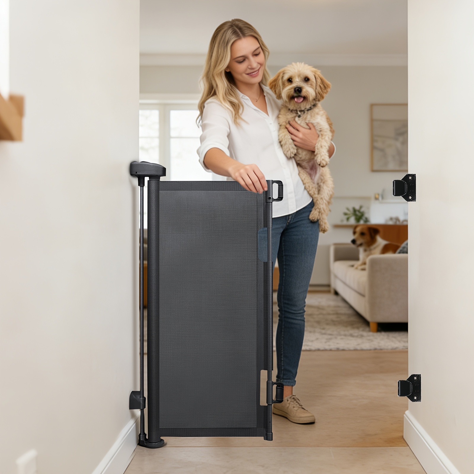 Pet , Extendable 0-180cm (0-74in), One-handed Operation & , Stair Safety Gate For Indoor/outdoor Use, With 2 Sets Of Accessories (drill-mounted & No-drill), Black