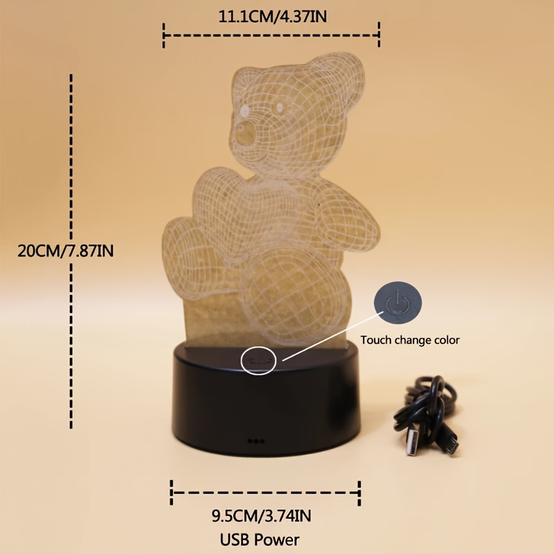 1pc 3d Teddy Bear Night Light, 7 Color & 4 Flash Mode, Modern Acrylic ...