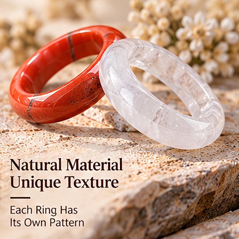 2pc Red Jasper & White Quartz Ring Set, Elegant Bands
