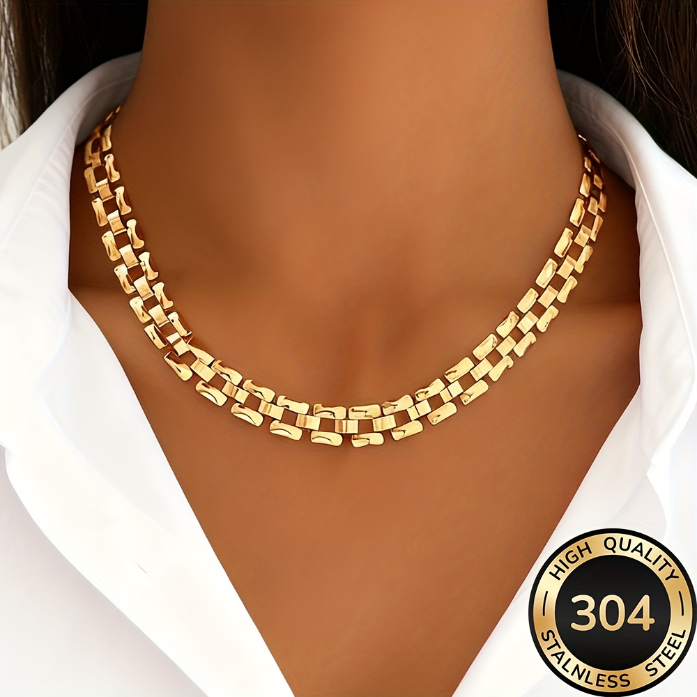 TEMU High-quality Stainless Steel Golden Necklace, Fade-resistant, Simple And Elegant, Fashionable Women's Necklace For Daily Wear Or Parties, Women's Fashion Jewelry, Exquisite Gift For Women