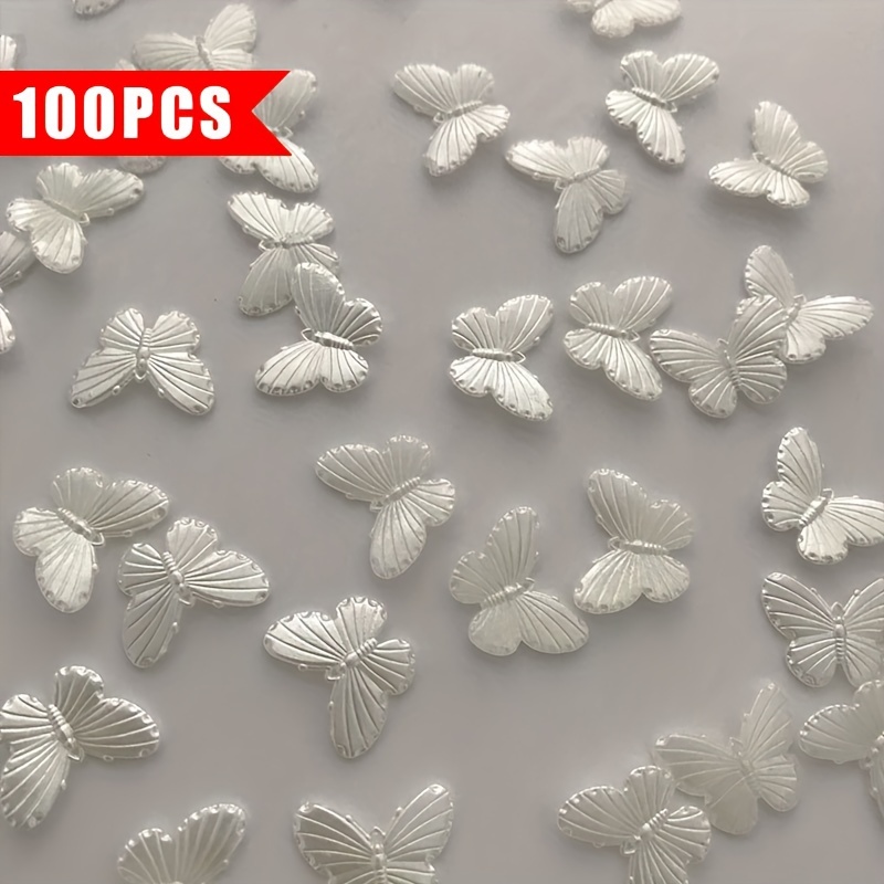 E-shop 100 Stück 22mm x 14mm Perlmutt-Acryl-Schmetterlingsperlen für DIY-Schmuckherstellung, Creme-Kleber Muschelanhänger & Bastelbedarf