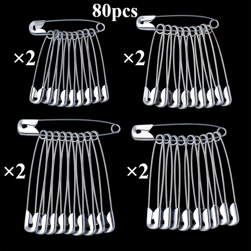 TEMU 80 Count Silver Safety Pins Assorted Multiple Sizes, Heavy Duty Metal Safety Pins Multipurpose For Garment Labels, Sewing & Diy Craft Projects