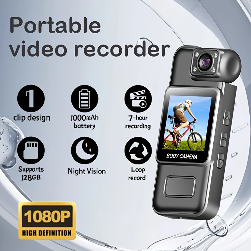 1080p hd wearable sports camera 1000mah rechargeable battery night   180 rotatable lens loop recording usb charging compatible with tablet abs material for outdoor activities ideal christmas gift details 1