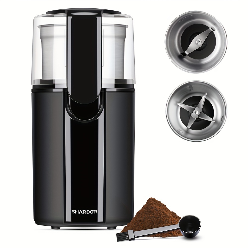 

Shardor Coffee Grinder Electric With 2/4 Blade Options, Stainless Steel Blades For Dry And Wet Ingredients, Lid-activated Switch, One-, For Beans, Spices, Nuts, 200w