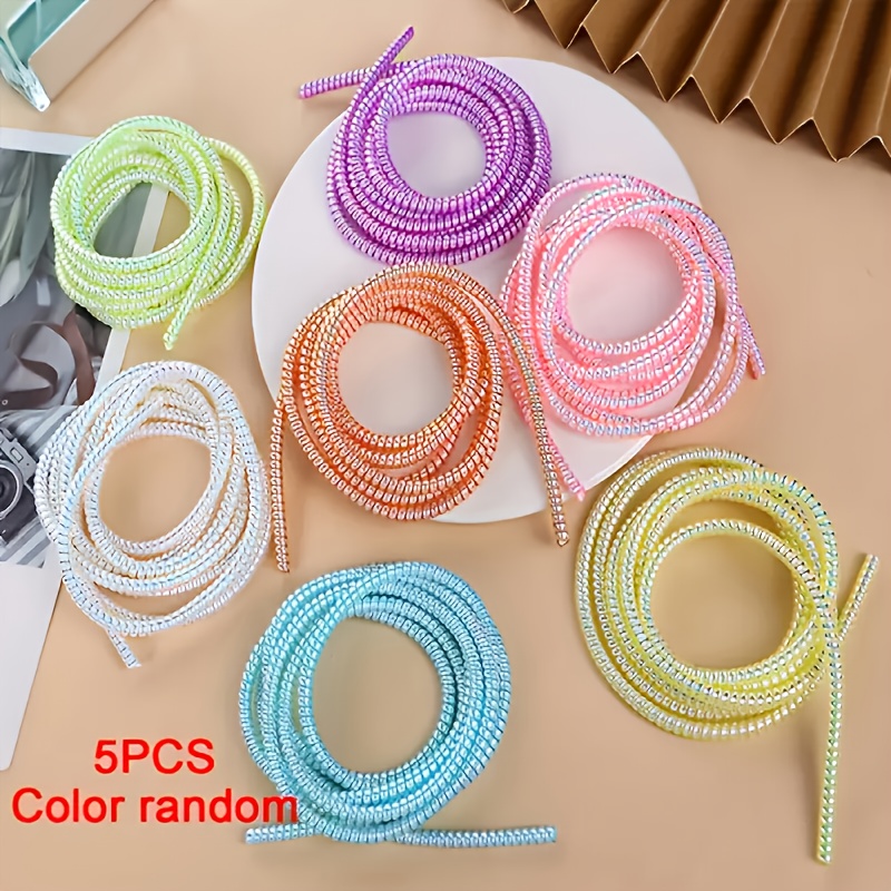 TEMU 5pcs Random Phone Data Cable Winder, Iridescent Mermaid Mobile Phone Data Cable Protection Rope, Prevent Data Cable From Being Worn, Improve