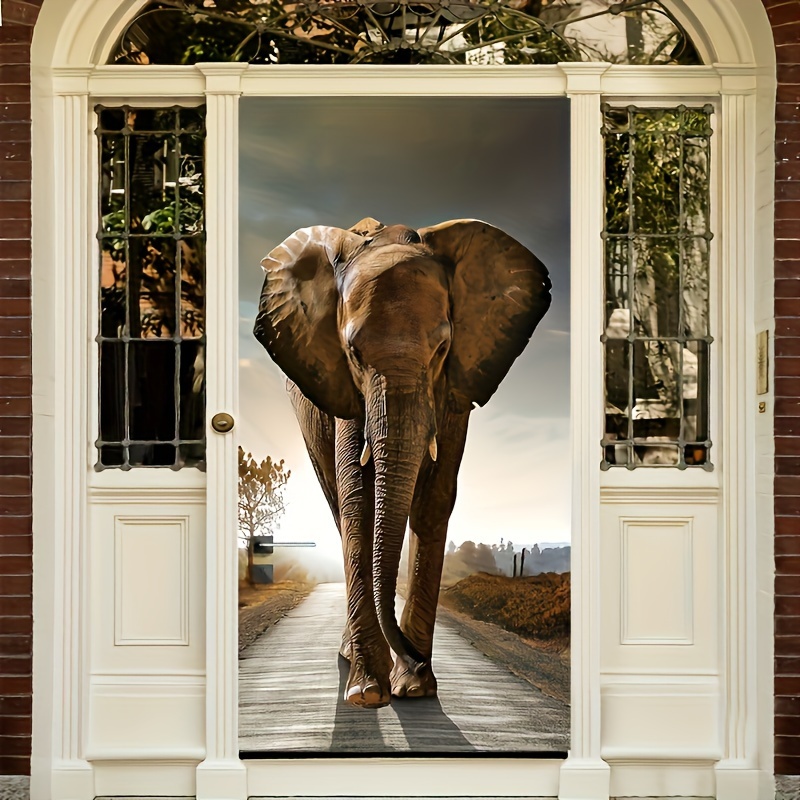 

1 Pc Animal Door Cover Decorations (35.4 X 70.8 Inch), Elephant Theme Art For Home Hanging Backdrop Photo Sign Front Door Banner Welcome Background For Indoor Outdoor Home Decor Party Supplies