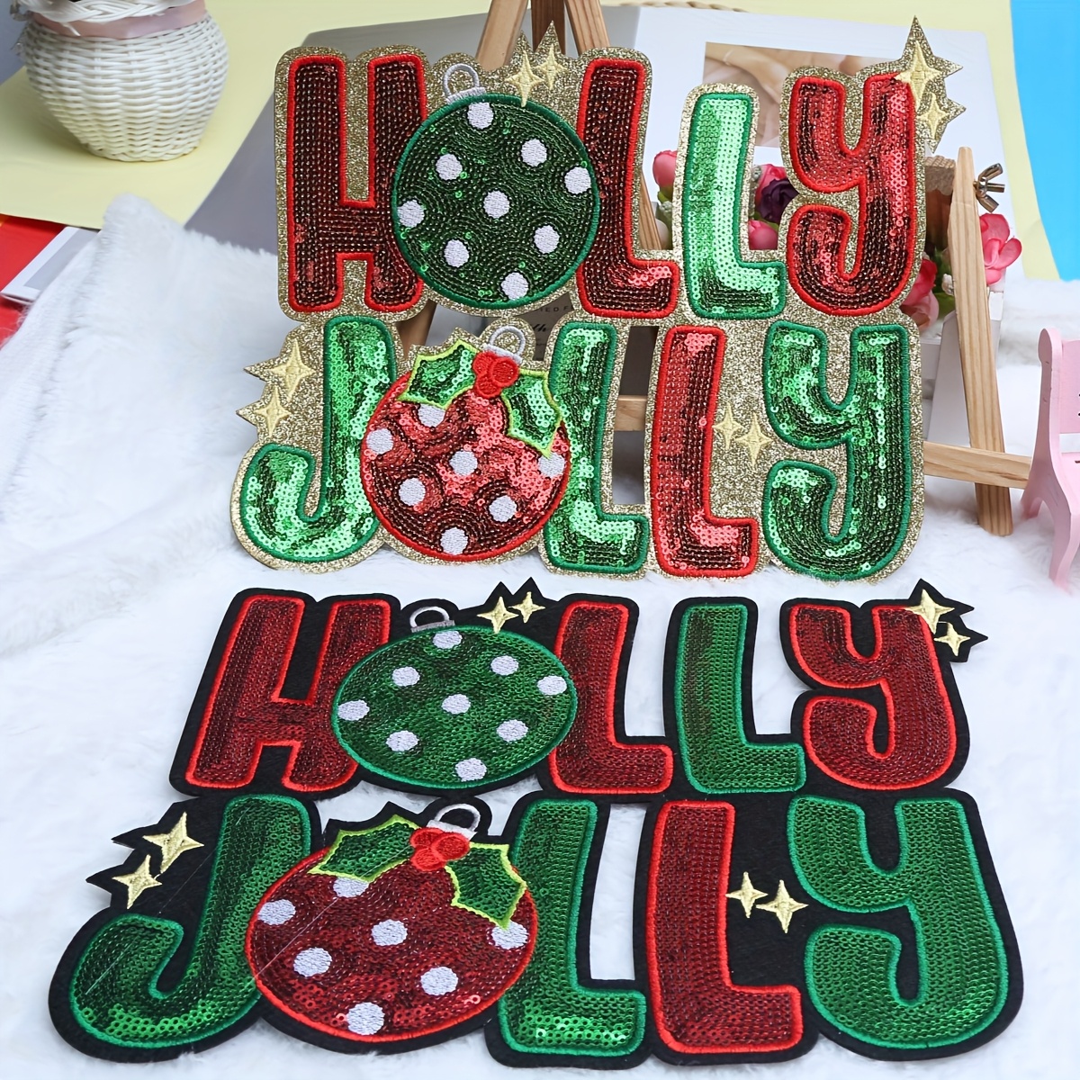 TEMU Christmas 2 English Strips Wish Christmas Decorative Stickers Sequined Embroidered Cloth Stickers Suitable For Bags, Coats, Sweaters Clothing
