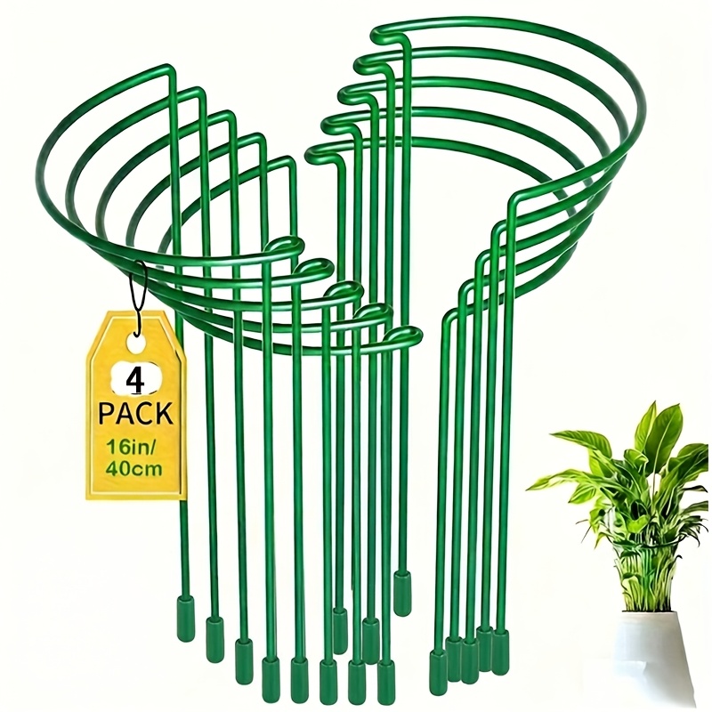 E-shop 4 Stück Schwere Metall Garten Pflanzenstützen Ringe - 10" Breit X 16" Hoch, Innenverzahntes Halbkreisförmiges Design, Stabiler Käfig für Rosen,