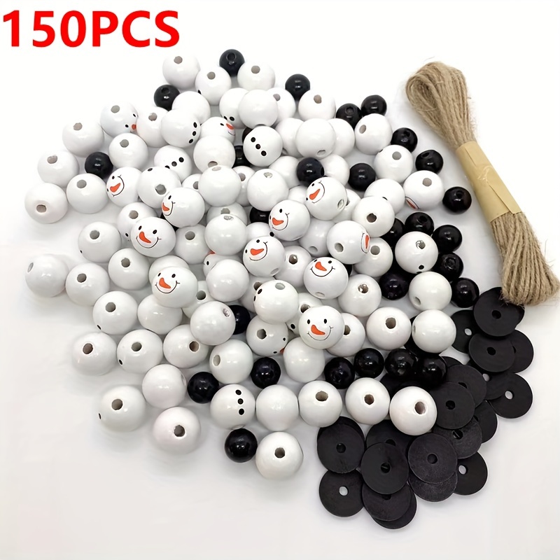 Image of 150pcs Of Wooden Beads Featuring Christmas Snowmen, Perfect For Holiday, Party, And Home Decor, As Well As Crafts