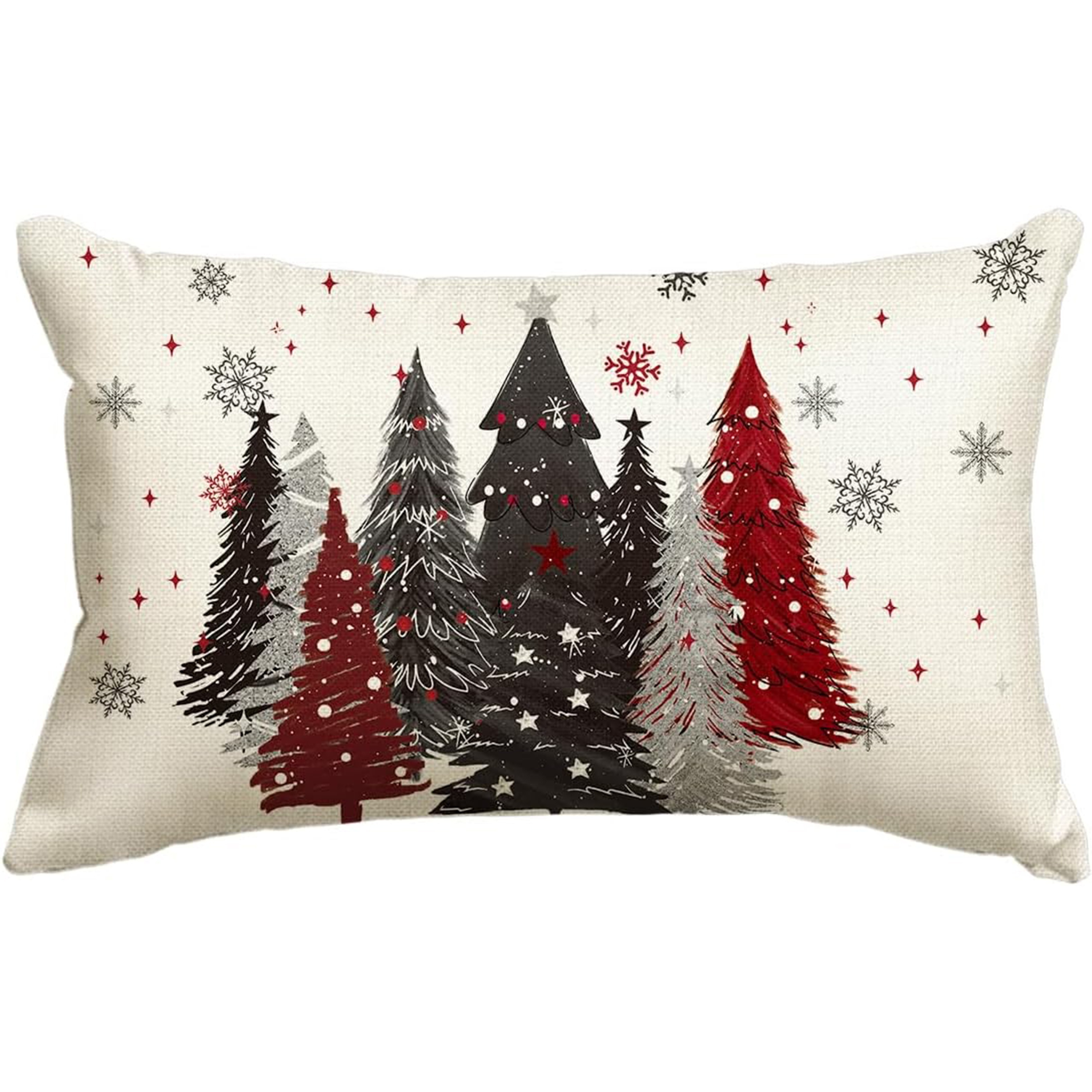 

1pc, Contemporary Style, Merry Christmas Trees Throw Pillow Cover, 12x20 Inch, Seasonal Cushion Case, Machine Washable, Color, Zipper Closure, Linen Fabric, For Sofa Couch Decor