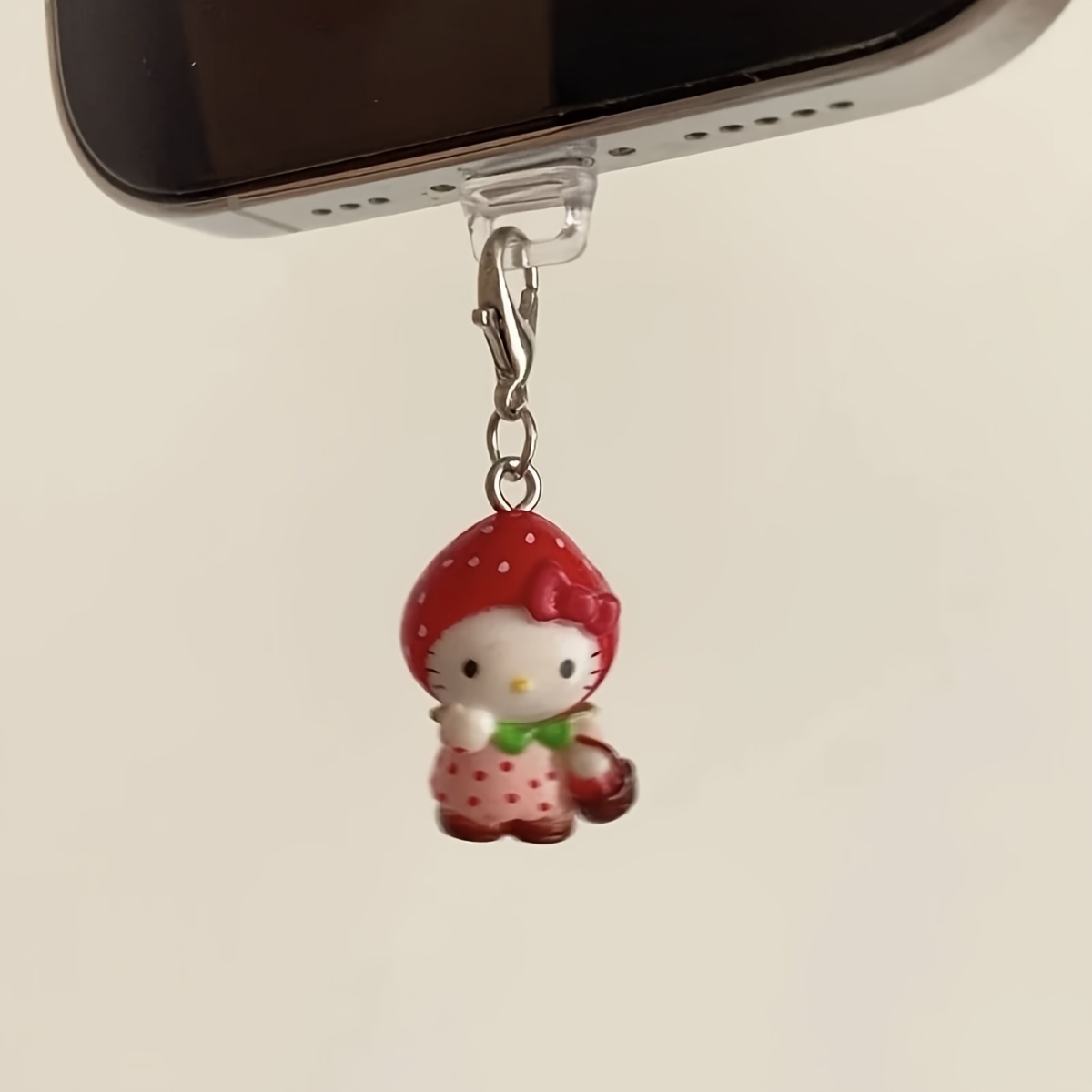 

1pc Sanrio Hello Kitty Strawberry Cat Resin Charm, Mobile Phone Pendant & Keychain, Fun Diy Backpack Accessory, Perfect Birthday Valentine's Gift With Random Rope Color