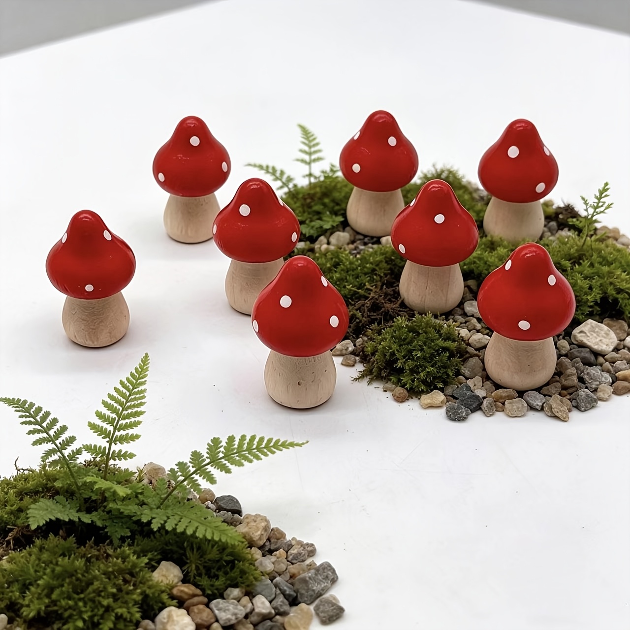 Image of 8pcs Of Garden Miniature Bonsai Additions, Wooden Mushroom Ornaments, Bonsai Decoration Mushrooms, Suitable For Micro Landscape Scene Decoration