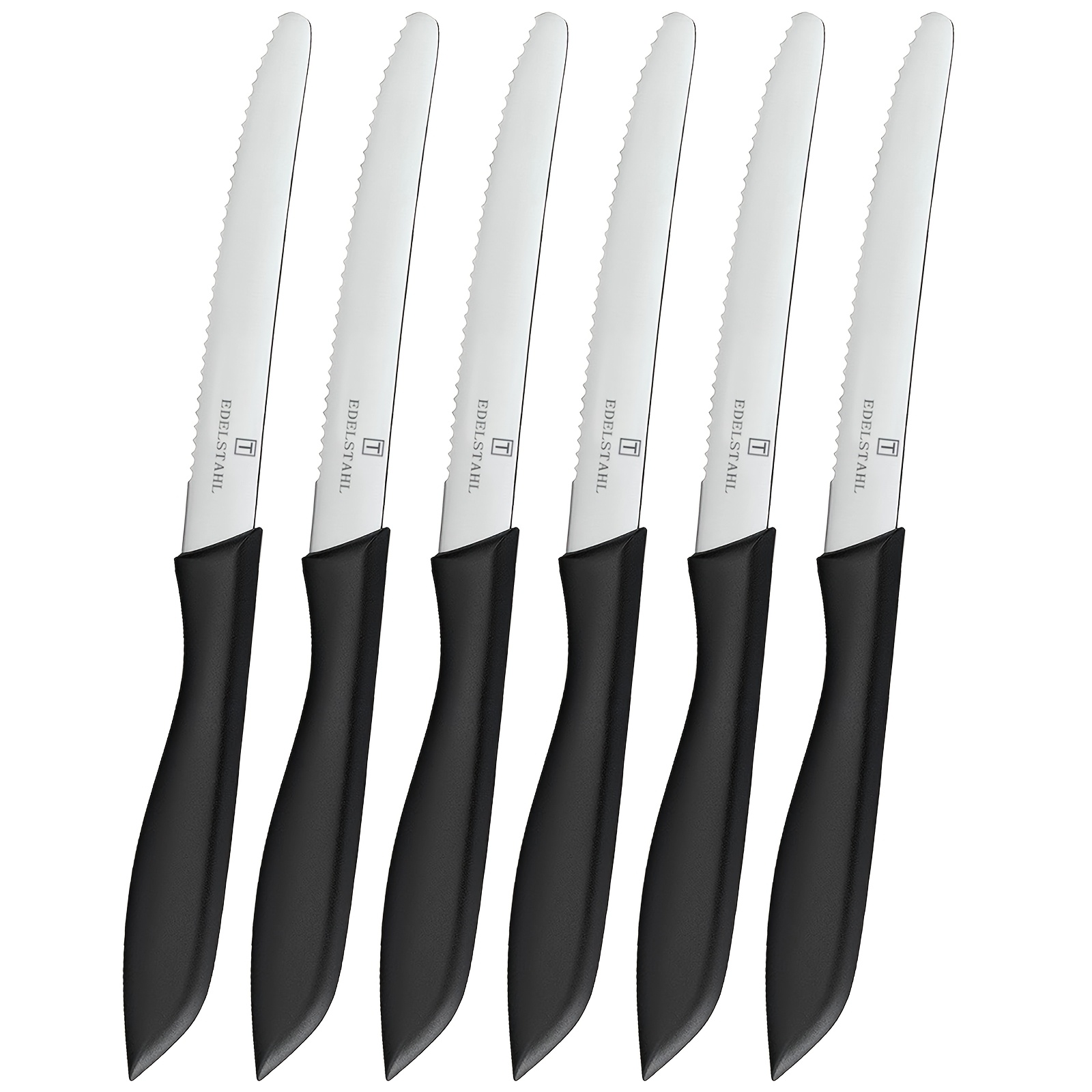 

6pcs Premium Stainless Steel Steak Knife Set - Multi-functional Bread & Tomato Knives With Black Handle, Dishwasher Safe