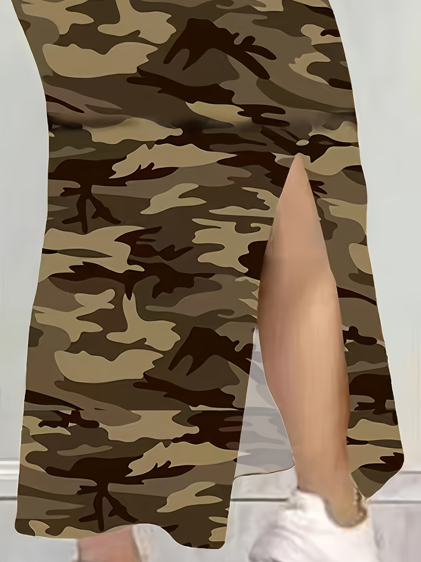 women's elegant camouflage midi dress front chic Temu Denmark