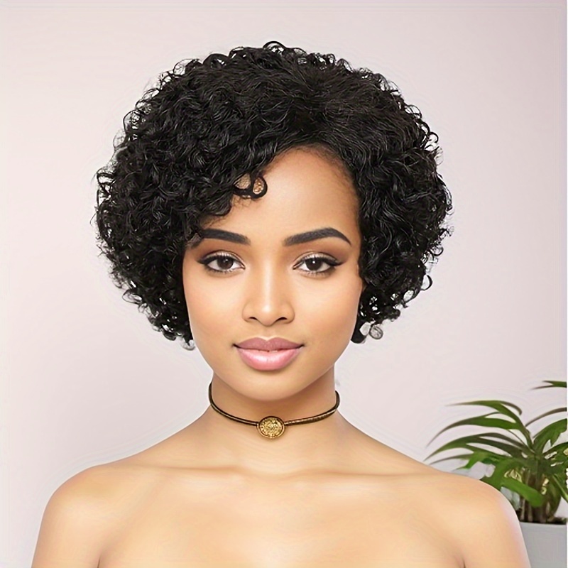 E-shop 6-Zoll Afro Lockiges Kurzes Afro Kinky Lockiges Echthaar Perücken für Frauen Kurzes Lockiges Brasilianisches Echthaar Perücken Keine Spitze