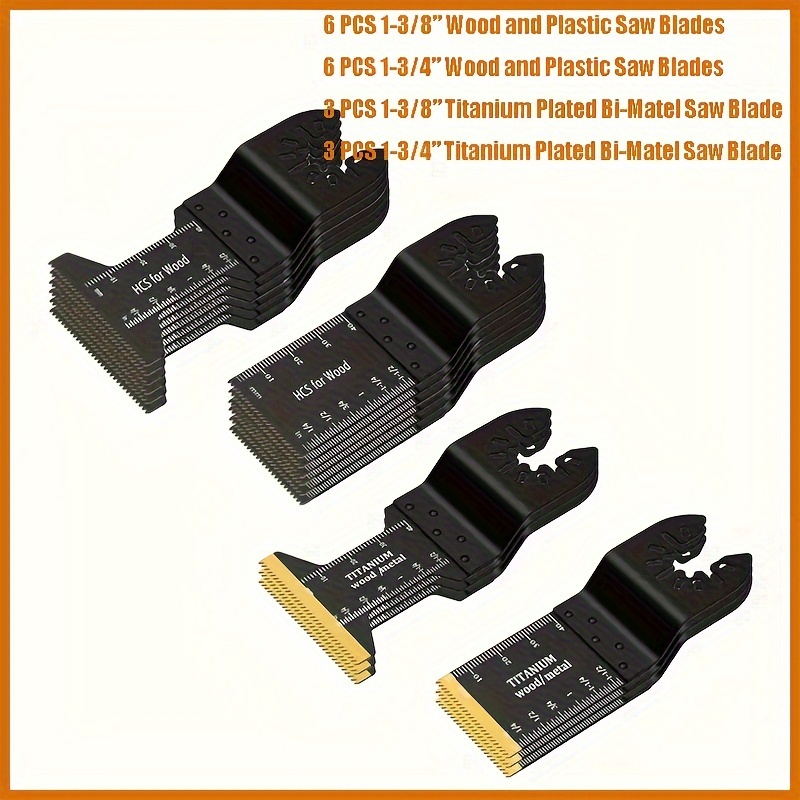 TEMU Lames multi-outils 18 pièces, lames d'outil oscillant en titane pour couper le métal, les clous, et . Lame de scie oscillante professionnelle à