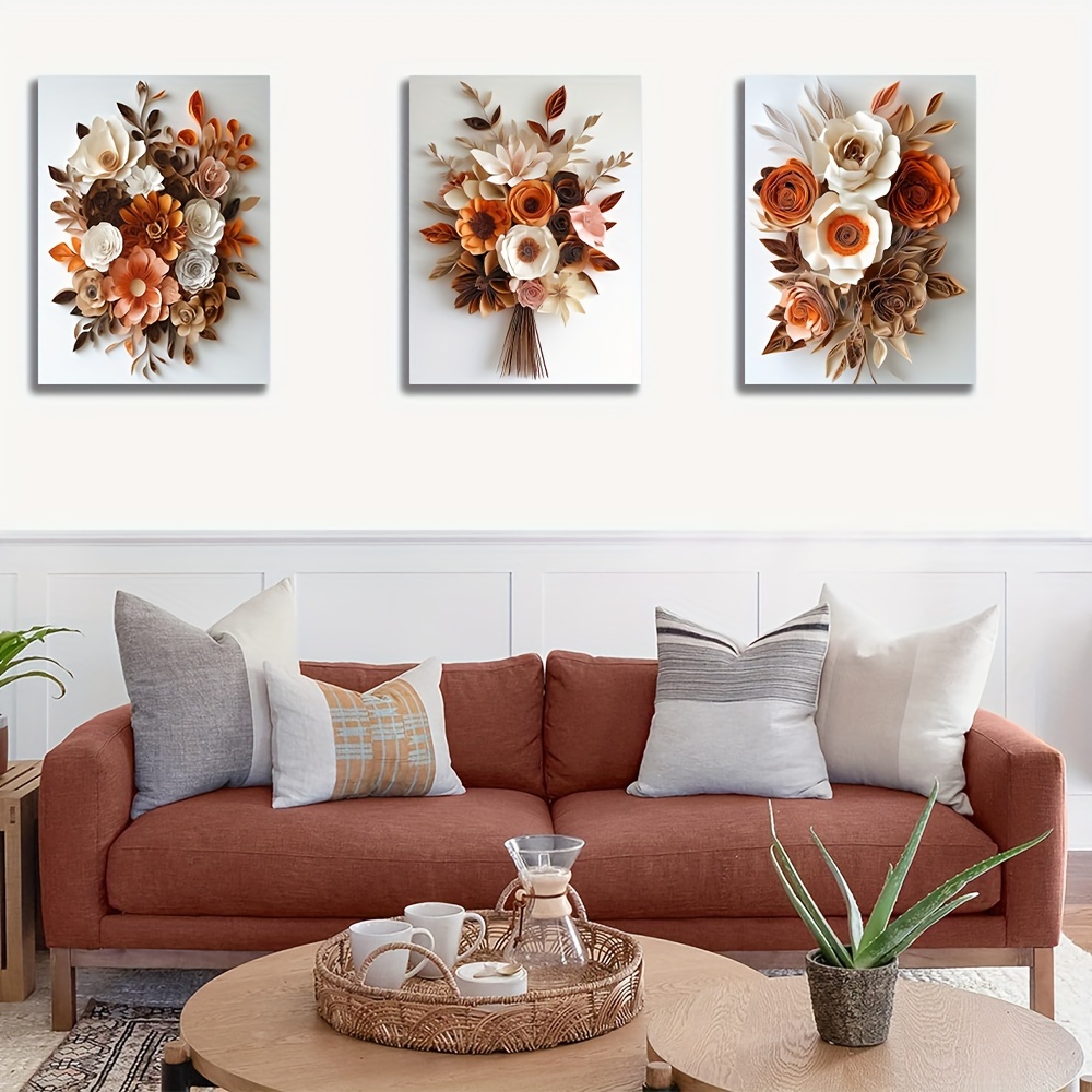 3d flower 3pcs hotsell set wall canvas art