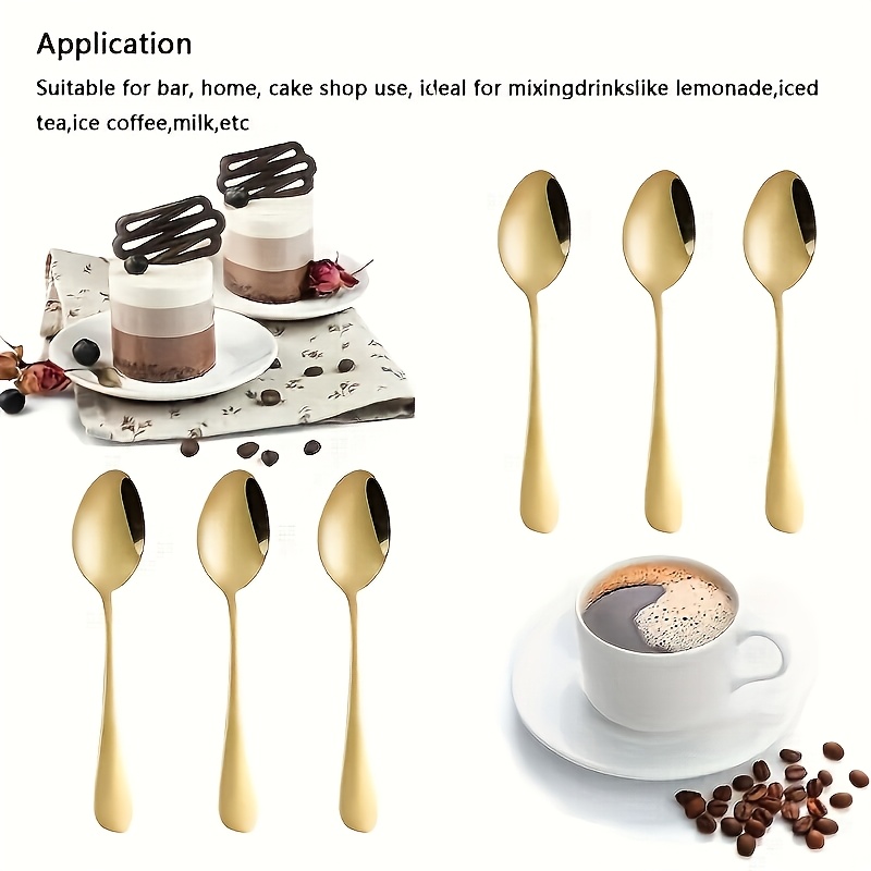 

6pcs Golden Cutlery Set, Stainless Steel Golden Teaspoon, Coffee Espresso Spoon, Dishwasher Safe, Dessert Spoon, Suitable For Restaurants And Cafes Happy Eid, Dishwasher Safe