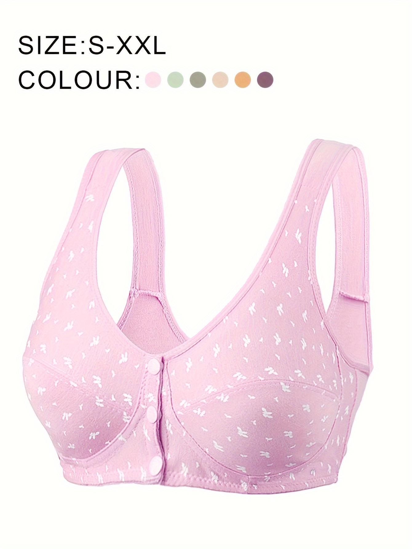 Women'S Front Closure Wireless Bralette - Breathable & Comfortable, Random Print Design, No Padding, Adjustable Straps for Everyday Wear, Comfortable Undergarment, Sleek Modern Look, Smooth Texture Fabric