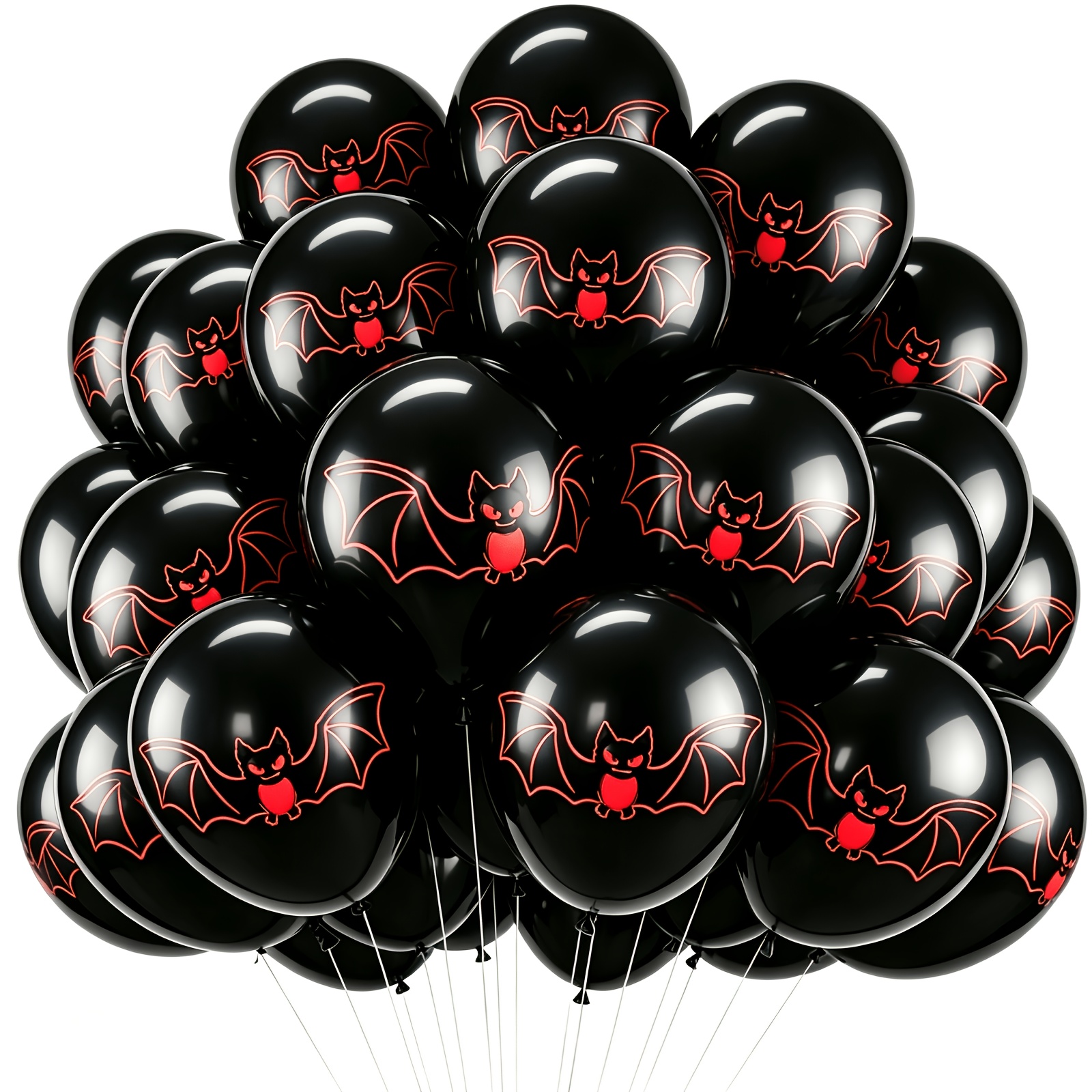 TEMU 30pcs Set Of 30.48cm/12-inch Halloween Bat Latex Balloons, Black And Pattern, Halloween Decoration Balloons, Halloween Party Supplies, For