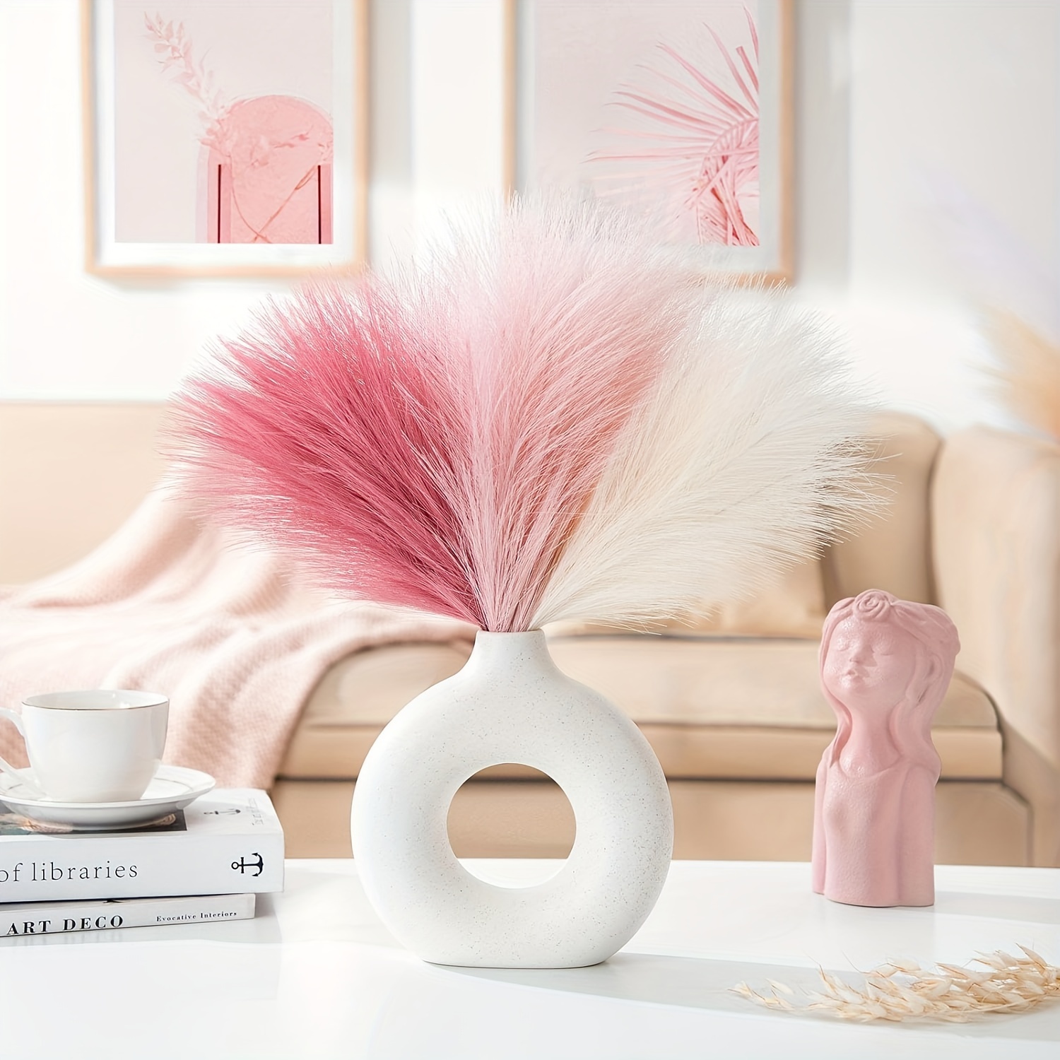 

21pampas Grass Pink Decor 17 Inch, 7pcs, Dark Pink 7pcs, White 70pcs, Pampas Grass Home Decor, Artificial Pampas Grass Blush Fake Pampas, Short Vase Room Decoration