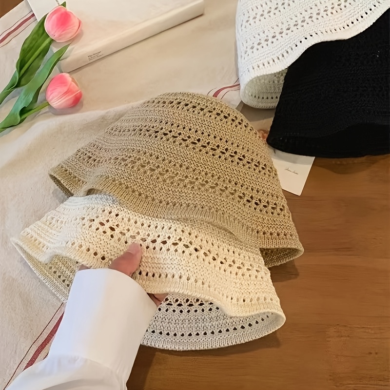 女士户外帽，外出运动休闲夏季时尚镂空编织水桶帽女显脸小针织盆帽休闲百搭帽子 商品详情 2