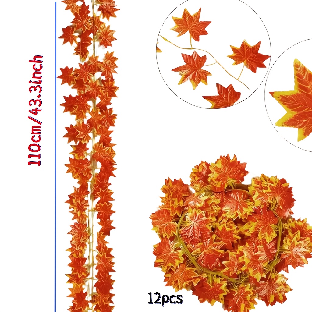 12pcs Of Vibrant Autumn Maple Leaf Wreaths - Artificial Vines, Perfect For Thanksgiving And Halloween Decorations, Versatile For Indoor/outdoor Use, No Power Required, Home Autumn Decor