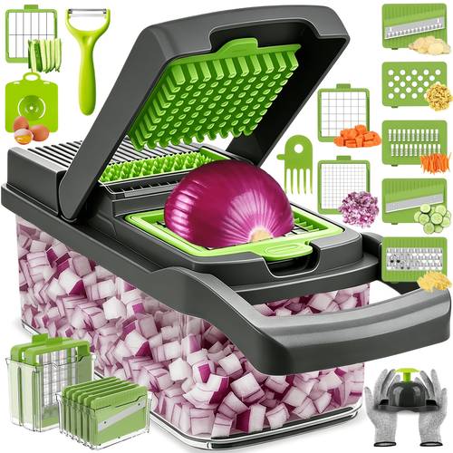vegetable chopper onion chopper mandolin slicer 18 9 in 1 professional food chopper multifunctional vegetable chopper and slicer dicing machine adjustable vegetable cutter with container gray