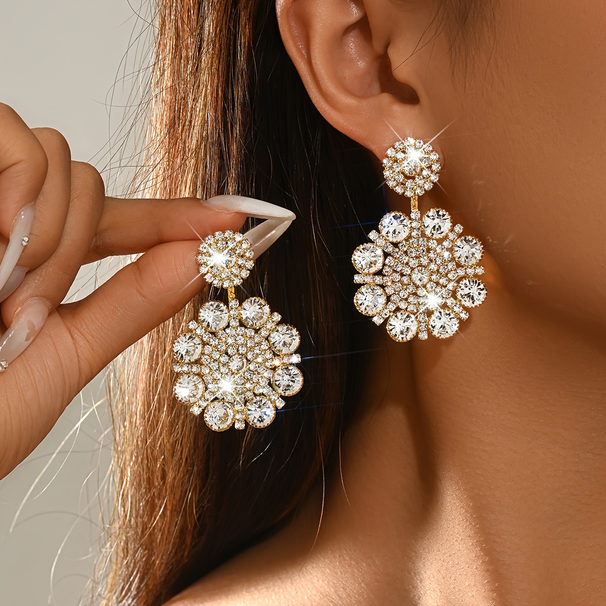 Women's Vintage Snowflake-Shaped Rhinestone Earrings, Holiday Party