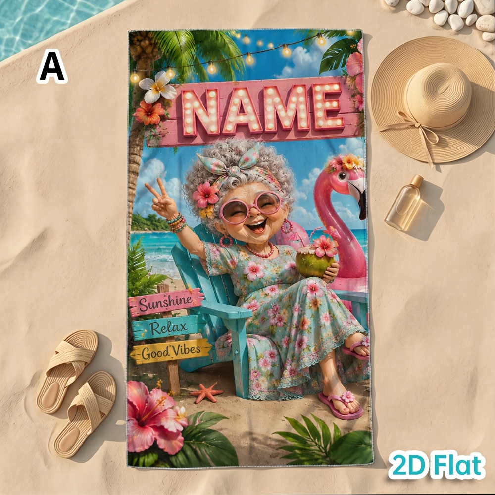 TEMU 1pc Tengbai Brand 1pc Custom Couple Beach Towel Personalized With Names/text - Quick-dry Microfiber Suitable For Pool, Sand-free Absorbent Towel
