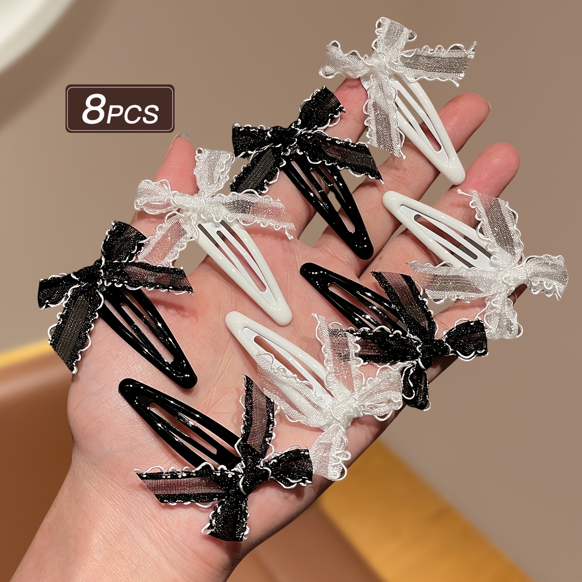 TEMU 8pcs Lace Bow Teardrop Hair Clip Set, Cute Ballet-style Hair Clips, Accessories For Women And, Sweet Dollar-style And Ballet Style, Delicate And