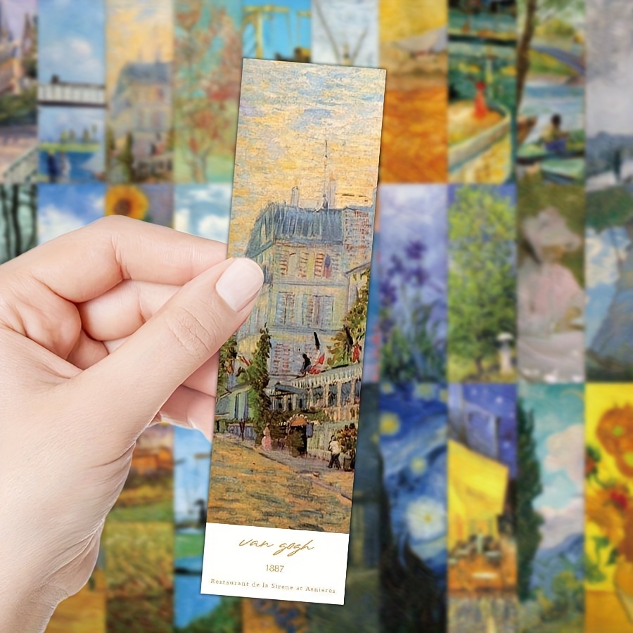 Image of 30pcs Van Gogh Oil Painting Bookmark Set - Colorful Cartoon Patterns, Reusable Paper Bookmarks, Suitable For Readers And Teachers To Decorate, Gift