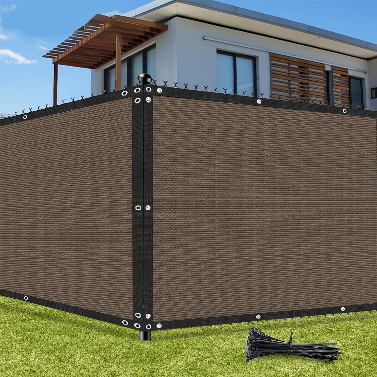 Image of [2d Flat] Vandham Privacy Fence, 1.2/1.5/ X 15m, 100g/m², 2ft/0.61m Grommet , Pp Edge Binding, Uv-resistant, Wind-resistant Hdpe
