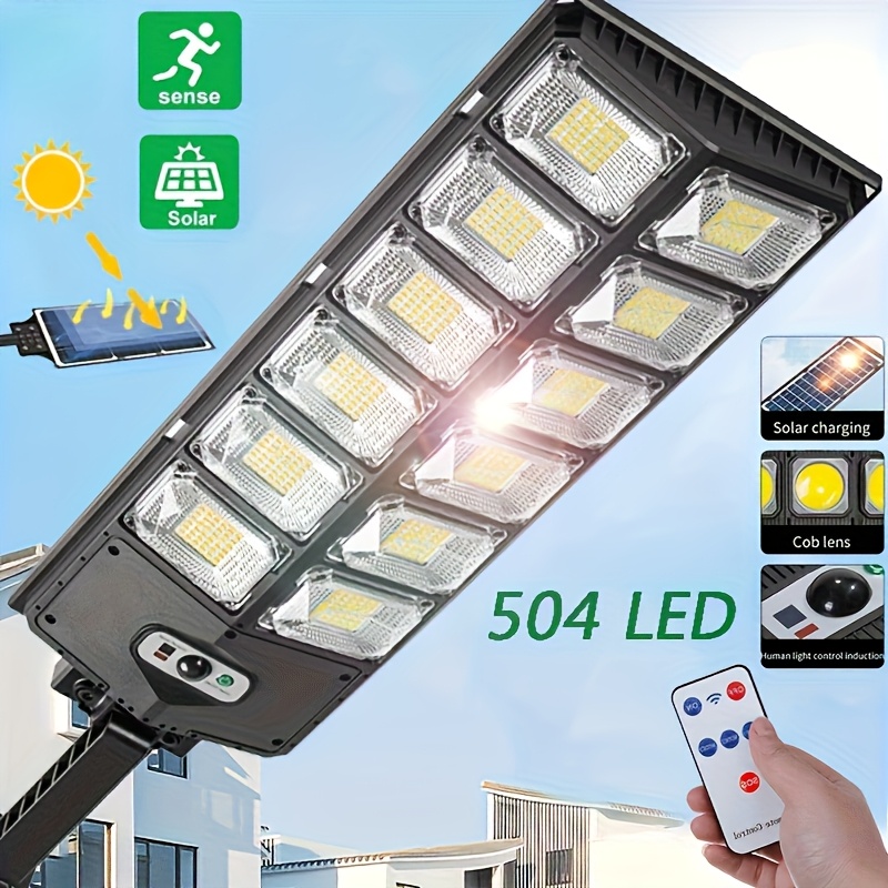 1pc solar street light outdoor 6500k 3000lm high brightness 504 led solar   street light with foldable bracket solar floodlight wide angle motion sensor remote motion sensor for commercial area lighting yard basketball court