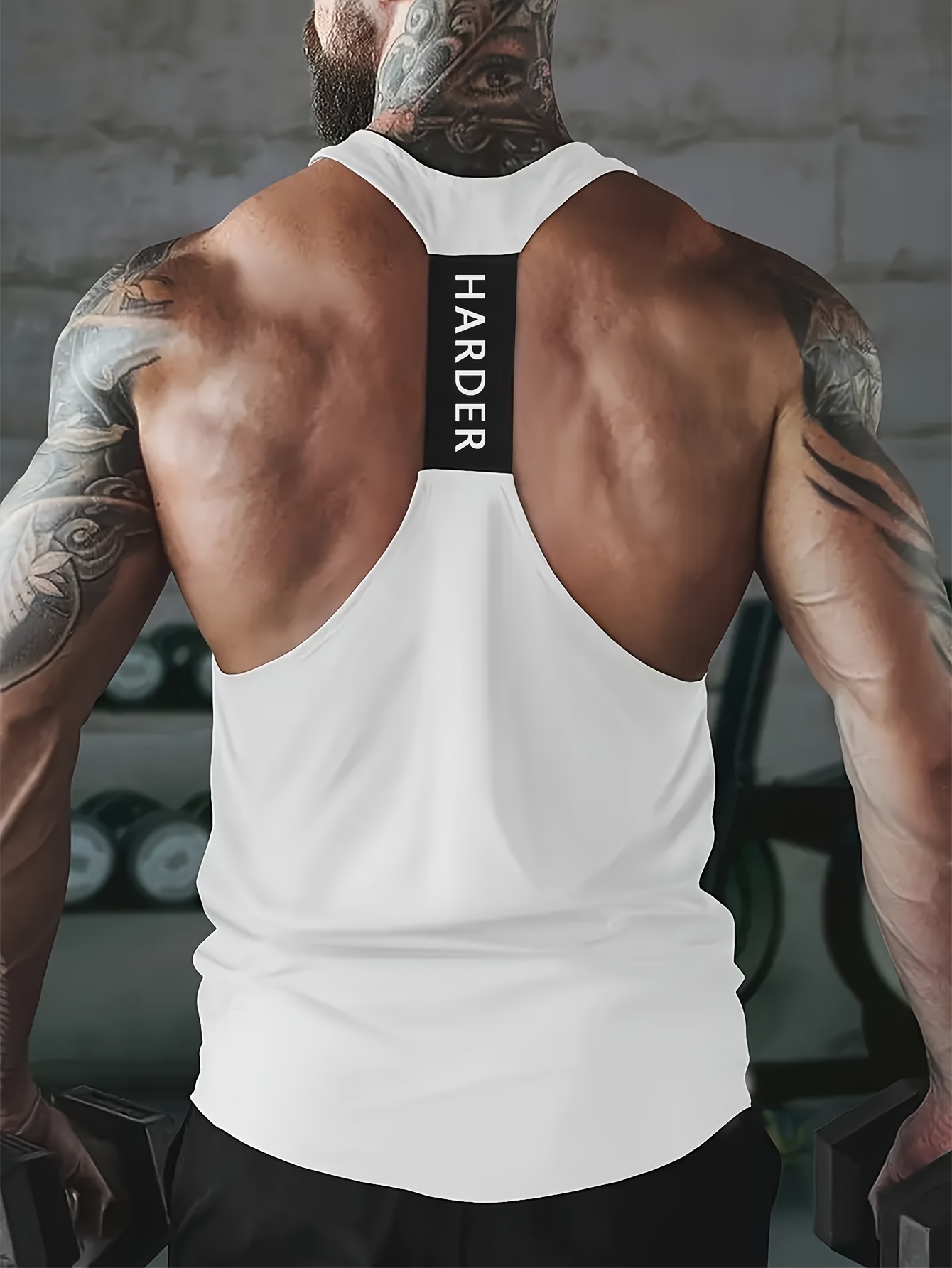1pc Tongtongbang Men's Quick-Dry Breathable Workout Tank Top - High Elasticity Slim Fit Sleeveless Shirt with HARDER Letter Print for Gym Training & Summer Casual Wear, Quickdrying Fabric, Gym Clothes