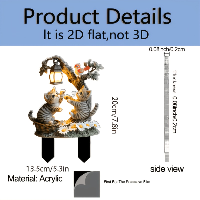 TEMU 2d Flat - 【2d Flat】 2d Flat - [2d Flat] [2d Plane] 1 2d Plane Acrylic Insert, Designed For Flower Pots And Garden Soil, Including 2 Kittens, A