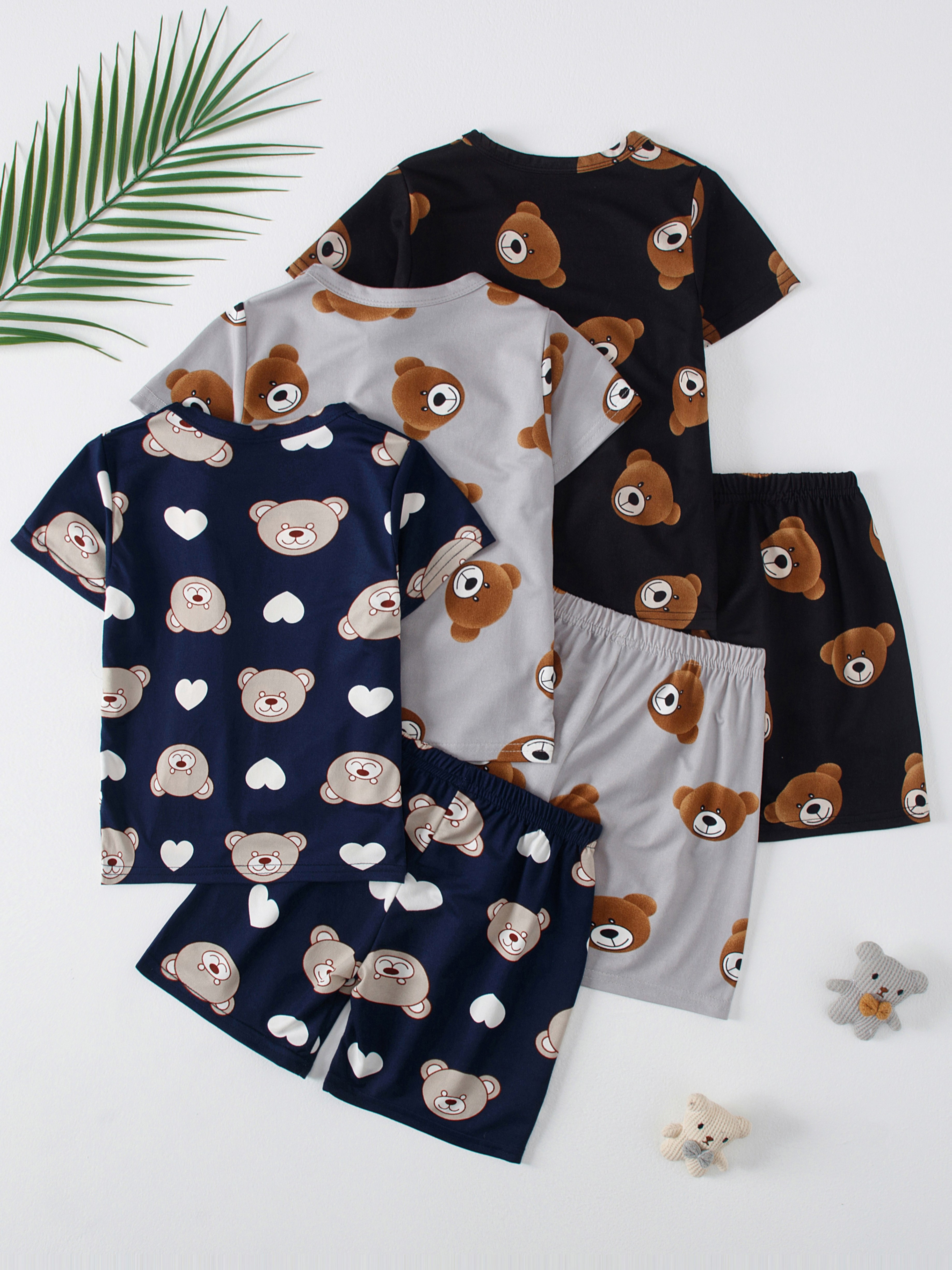 item picture 6pcs pajama set spring summer unisex pajamas with cute bear print loose fit short sleeve top shorts lightweight comfortable homewear   4 12 casual sleepwear valentines day gift