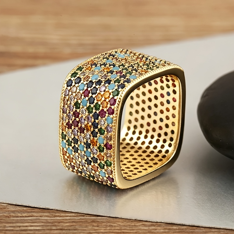 TEMU Bagues carrées en 3A plaquées pour femmes et hommes - 5 couleurs au , monture à carrée, bijoux de luxe hip-hop pour fêtes, mariages, usage ,