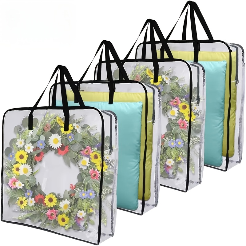 TEMU 2/4pcs Wreath Storage Bags, Transparent Wreath Storage Containers, Plastic Wreath Bags With Sturdy Handles, Thickened And Reinforced Handles +