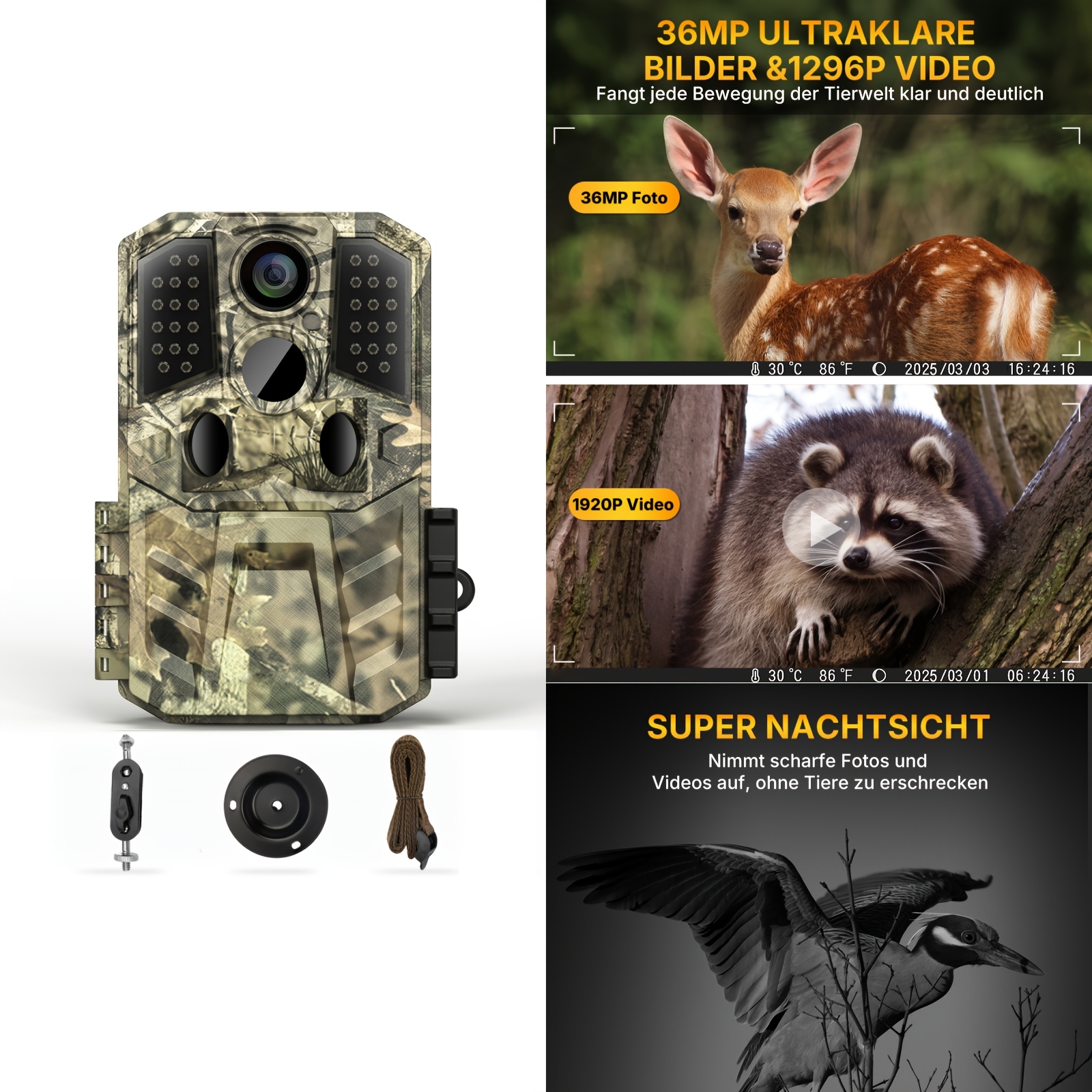 Image of 36mp Wildlife Camera With Motion Detection, 1920p Night Vision, 0.2s Fast Trigger, Outdoor Ip54 Trail Camera For Animal Observation, Includes 32gb Sd Card