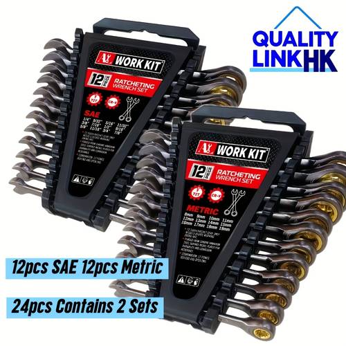 12 24pcs tool set ratcheting wrench master set sae wrench set ratchet wrench set metric and standard combination wrench sets black coated cr v